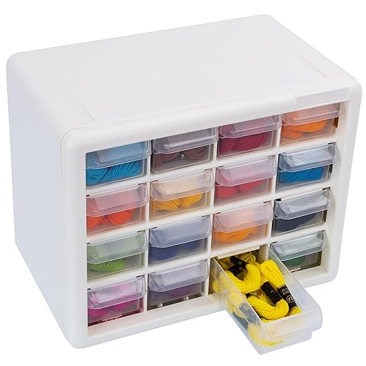 Akro-Mils 16-Drawer Plastic Drawer Storage Cabinet for Garage Organization, Beads, Makeup Organizer, Building Bricks Storage, Teacher Toolbox, 10-1/2" W x 6-1/2" D x 8-1/2" H, 10116 White