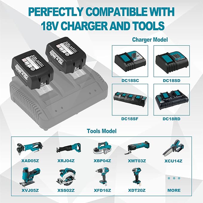 6.0Ah Battery Replacement for Makita 18V Battery Compatible with 18 Volt BL1860B BL1850B BL1840B BL1830B BL1815B Batteries