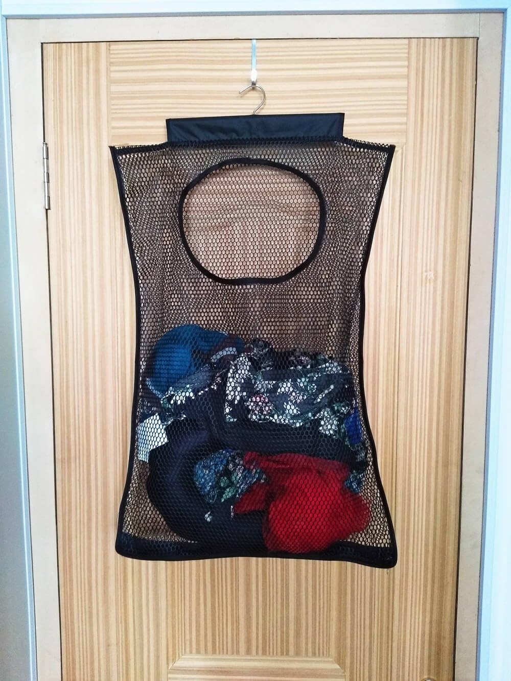 ALYER Breathable Mesh Laundry Hamper,Foldable Hanging Closet Storage Basket,Portable Space Saving Dirty Clothes Bag (Black)