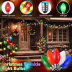 25 Pack Twinkle Christmas Replacement Bulbs, 7W Random Blinking Light Bulbs for Christmas String Light, Nightlights(Multicolor,C7,E12 Intermediate Base)