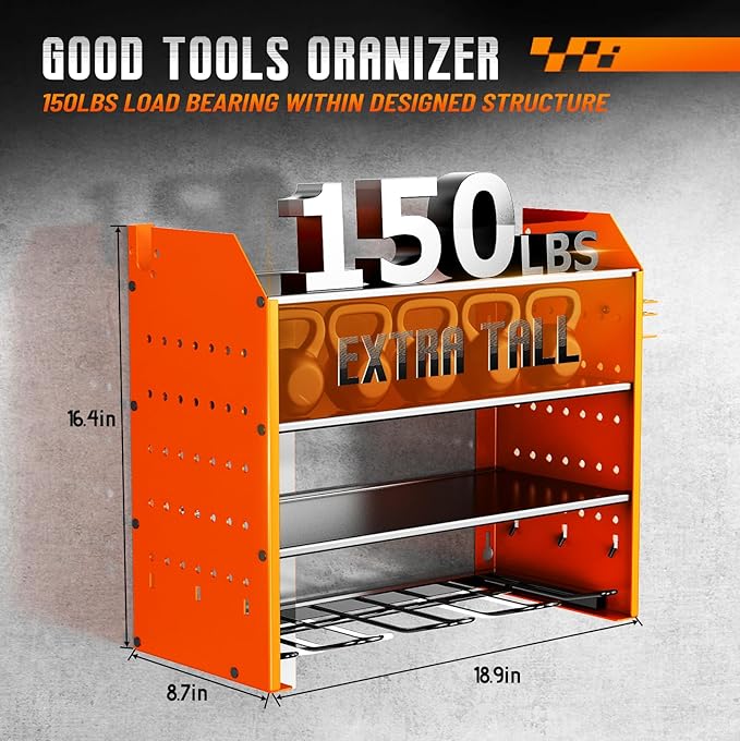 Power Tool Organizer Wall Mount, 4 Tier Tool Organizer For Space Saving,Used For Electric Drills, Saws And Toolbox Parts, Wall Hooks