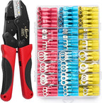 Sopoby Crimping Tool For Heat Shrink Connectors with 300PCS Marine Grade Heat Shrink Wire Connectors - Tinned Red Copper - Electrical Crimping Tool - AWG 22-10 Electrical Ring Fork Spade Splice