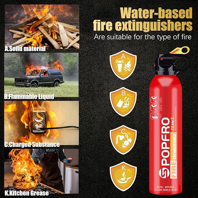 Portable Fire Extinguishers with water-based high-temperature resistance,Can Prevent Re-Ignition,Small and Easy to use，Fire Extinguishers for Car/House/Kitchen/Boat/business,620ml（2pack）