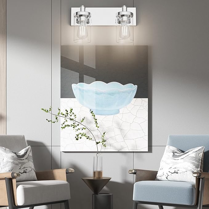Aipsun Bathroom Vanity Lighting Fixtures Chrome Vanity Light 2 Light Stainless Steel Bathroom Light with Clear Glass Shade(Exclude Bulb)