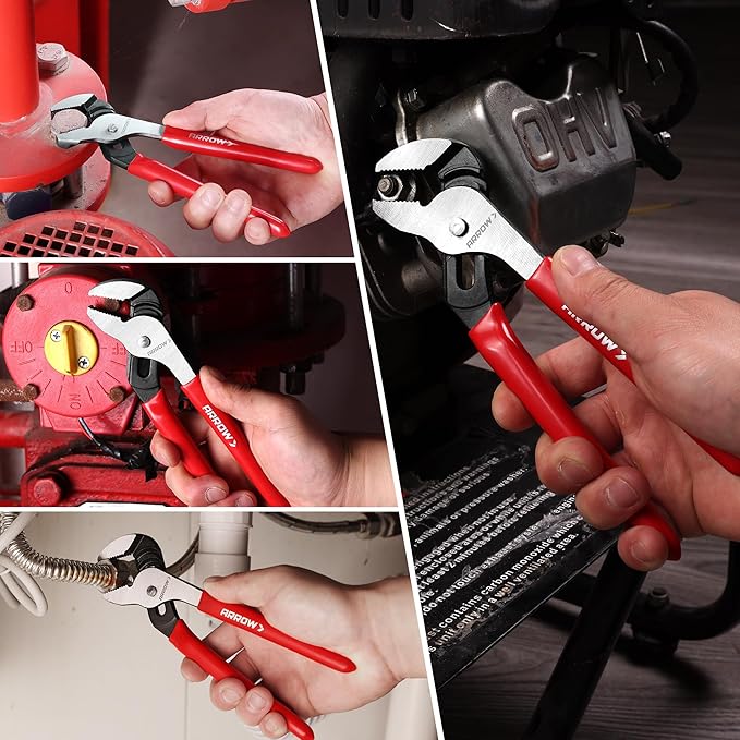 ARROW Groove Joint Pliers, 8" Adjustable Water Pump Pliers with 5 Jaw Positions, Serrated Jaws and Comfort Dip-grip Handle, Ideal for Plumbing Repair and Home Maintenance