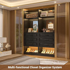 Unikito 50" Freestanding Closet System with 6 Drawers, 4FT Closet Organizer Wardrobe with Storage Shelves and Mirror, Heavy Duty Wood Walk-in Closet Towers for Bedroom, Max Load 1000 LBS, Black