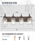Bathroom Vanity Light - HWH 4-Light Vanity Lights for Bathroom Wall Mounted Light Fixtures Over Mirror, Oil Rubbed Bronze Vanity Light with Bell-Shaped Clear Glass, 5HZG106B-4W ORB