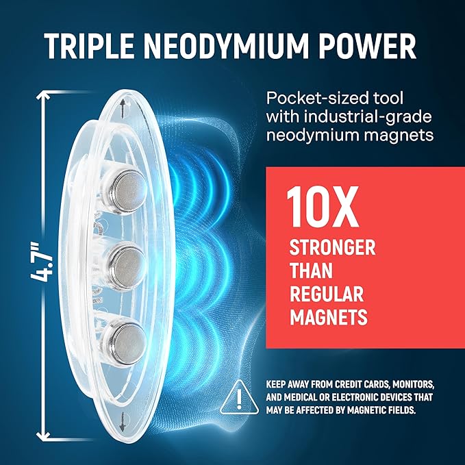 Powerful Magnetic Stud Finder (Upgraded Version) Reinforced with 3 Neodymium Magnets - Durable, No-Battery Stud Detector Tool – Deep Detection of Wood & Metal Studs in Drywall (Not for Plaster Walls)