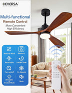 52 Inch Ceiling fans with Lights and Remote,Wood Outdoor Ceiling Fan for Patios with Dimmable LED Light,3 Blades Walnut,Noiseless Reversible DC Motor,Modern Fan for Indoor,Farmhouse