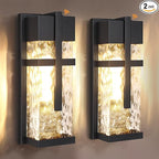 Hammered Glass Outdoor Wall Lantern, Dusk to Dawn Wall Sconce Lighting, 2 Pack Outdoor Light Fixtures, Exterior Porch Light with Waterproof, Modern Wall Lamp for Garage, Doorway, Patio(Bulb Included)