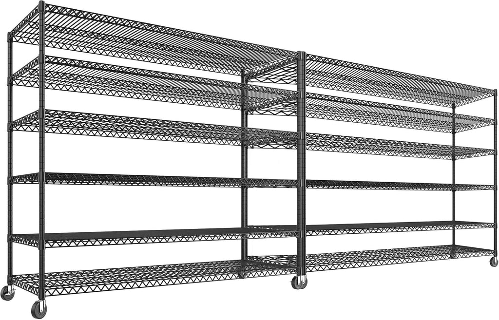 REIBII 60''W X 82.6" H Steel Heavy Duty Wire Shelving Unit with Wheels, 6-Tier Adjustable Storage Shelves 3598LBS Commercial Metal Shelves for Pantry, Garage, College Dorm Industrial Shelving, 2 Pack