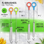 Heavy Duty Cleaning Brushes Set of 4 - Extra Long Straw Cleaners for Metal and Plastic Reusable Drinking Straws, to Clean Small Spaces, Sippy Cups, Water Bottles - Sturdy Hard Brush Bristles