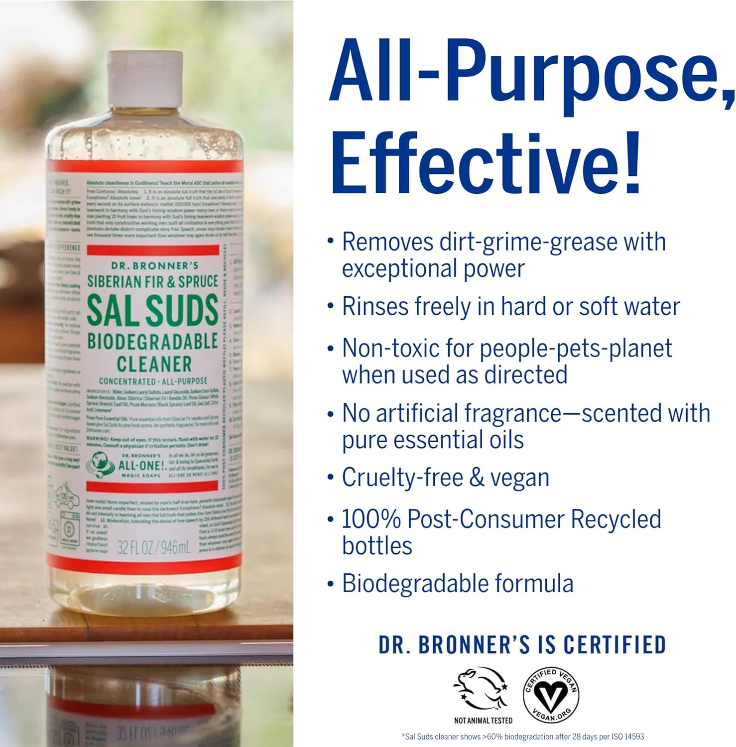 Dr. Bronner's - Sal Suds Biodegradable Cleaner (32oz, 2-Pack) – Concentrated All Purpose Cleaning Solution & Mop Soap, For Floors, Laundry & Dishes – Powerful Formula Made with Plant-Based Surfactants