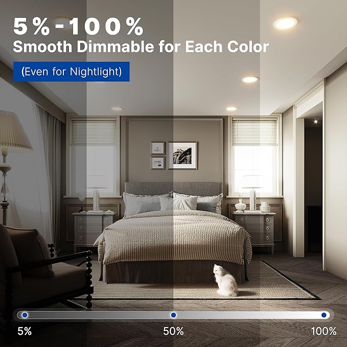 12 Pack 6 Inch LED Recessed Ceiling Light with Night Light| 5CCT Dimmable 2700K-5000K| RA90 1050LM 12W 120V| Ultra-Thin High Brightness Canless Wafer Downlight with Junction Box| IC ETL FCC