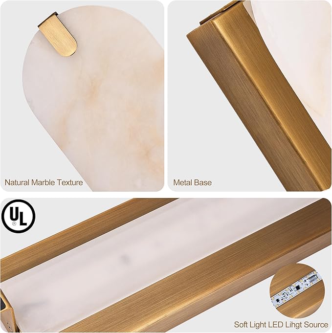 ZEROUNO Alabaster Wall Sconces, 14.2 inch Wall Sconce, Natural Marble Wall Sconces Wall Lighting Set of Two, Dimmable Light Fixtures for Bedroom Living Room Stairs Vanity Hallway Bedside