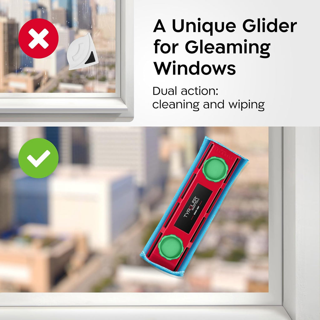 Tyroler Magnetic Window Cleaner Tool | The Glider D4 Window Cleaning Tool Fits Windows 0.1"-1.6" Thick | All-in-One Window Cleaning Kit | Magnetic Glass Cleaner Tool | Magnet Window Cleaner Tool
