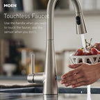 Moen Essie Chrome MotionSense Wave One-Handle Touchless Kitchen Faucet with Pulldown Sprayer and Soap Dispenser, 87014EWC
