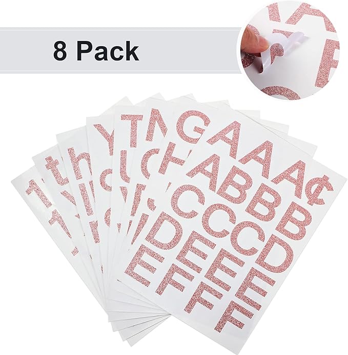 Outus 8 Sheets Vinyl Letter Stickers Self Adhesive Mailbox Numbers Alphabet Stickers Stick on Letters for Christmas Stockings Scrapbook Bulletin Board School Business(1 Inch,Glitter Pink)