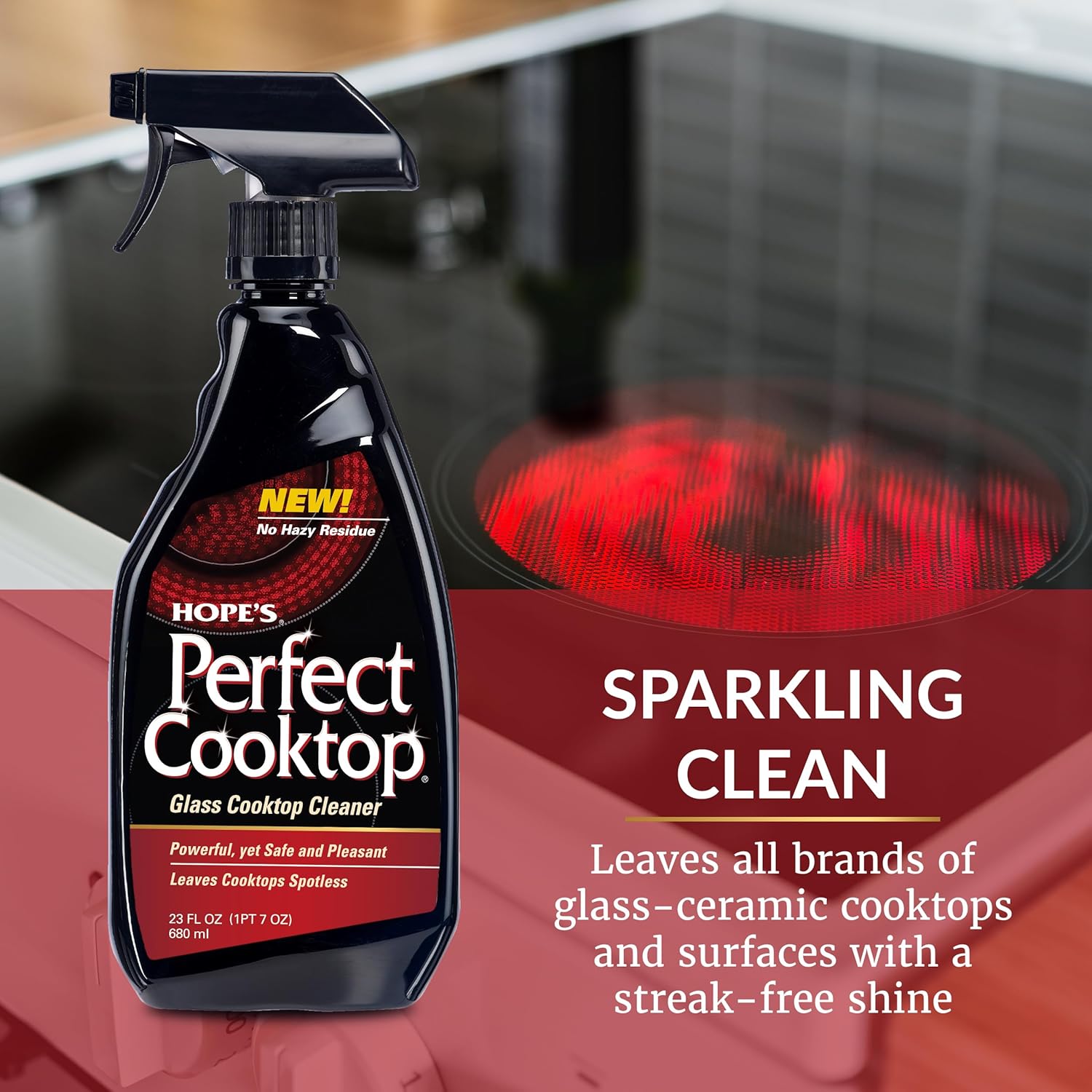 HOPE'S Perfect Cooktop Spray, Glass Ceramic Stovetop Cleaner, No Hazy Residue, Leaves Electric Stove Top Ranges Spotless, Clean Grease and Oil with Ease, Fragrance Free, 23 Fl Oz, Pack of 1