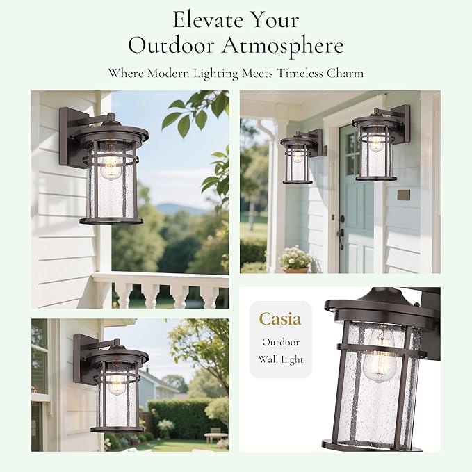 Casia Wall Sconce, Outdoor Lighting Fixture, 14.17'' H x 8.66'' W, Oil Rubbed Bronze, Lobby, Entryway, Patio, Porch, Balcony, UL Listed