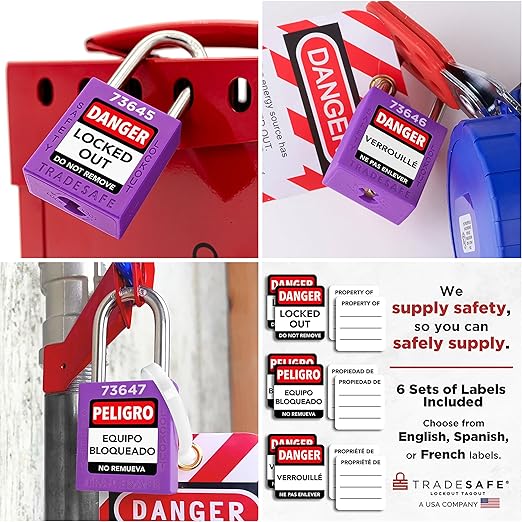 TRADESAFE Lockout Tagout Locks Set - 10 Purple Loto Locks, Lockout Locks Keyed Different, 2 Keys Per Lock, OSHA Compliant Lock Out Tag Out Padlocks, Safety Padlocks for Electrical Lockout Tag Out Kits