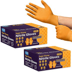Inspire Heavy Duty Orange Nitrile Disposable Gloves | ULTRA 8 Mil Diamond Textured Grip | Industrial Mechanic Food