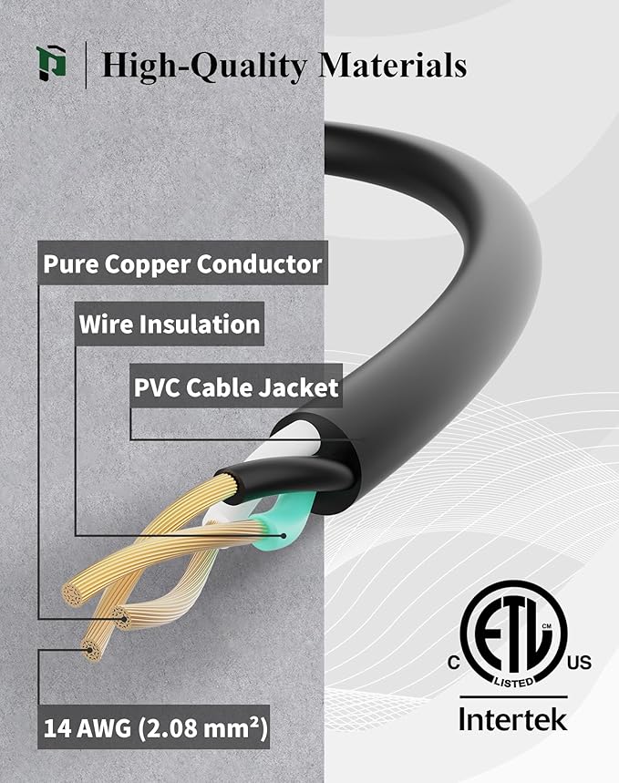 PLUGTUL 50FT Outdoor Extension Cord with Multiple Outlets, 14 Gauge, 3-Outlet, SJTW, 15A 14AWG 1875W SJTW, ETL Listed - Great for Garage, Garden and Home, Black