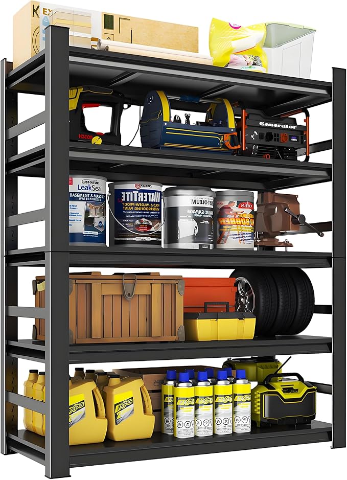 Garage Shelving, 2500LBS Garage Shelving Heavy Duty, Adjustable and Detachable Metal Storage Shelves with Fences, Easy Assembly, Shelves for Warehouse,Basement (35.4" W*15.7" D*72" H)