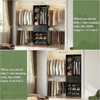 Closet System, 4.2–8.8 FT Closet Organizer with 2 Wooden Drawers and Shelves, Walk-in Closet System with 5 Hang Rods, Built-in Reach in Closet Tower, Can Fit 60 to 96 inch, Black