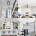 Modern Farmhouse Chandelier for Dining Room, 3 Light Black and Nickel Entryway Light Fixture Adjustable Pendant Lights Kitchen Island Rustic Hanging Chandelier for Foyer Living Room Hallway Bedroom