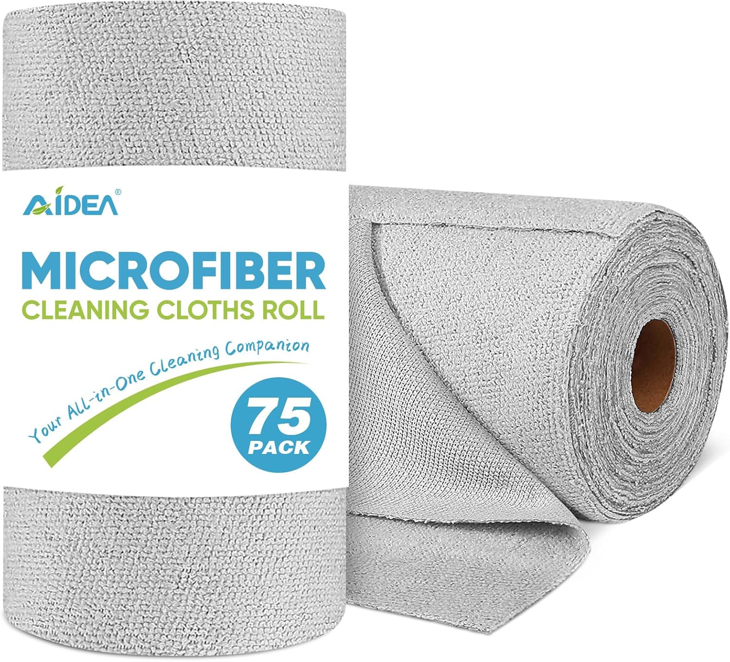 AIDEA Microfiber Cleaning Cloth Roll, Grey 75PK, Reusable Paper Towels Tear Away Cloth, Microfiber Towels for Cars, Wash Cloths, Lint Free Rags for House, Kitchen,Window,Cleaning Supplies 11.5"×11.5"