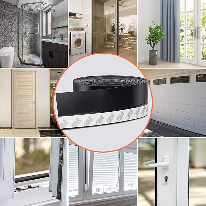 26 Feet Silicone Seal Strip, Weather Stripping Seal Tape for Door, Window & Shower Glass Gaps (Black, 25MM)