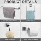 Gisafai 15 Pcs Bathroom Hardware Accessories Set 23.6 Inch Bath Towel Bar Kit Stainless Steel Bathroom Hardware Set Towel Racks Ring Hooks Paper Holder for Wall Mounted (Silver)