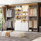 8FT Closet System, 96 Inch Closet Organizer System with Hanging Rods, Heavy Duty Clothing Rack with Cabinet, Walk In Mounted Closet System, Built-In Clothes Garment Rack, White