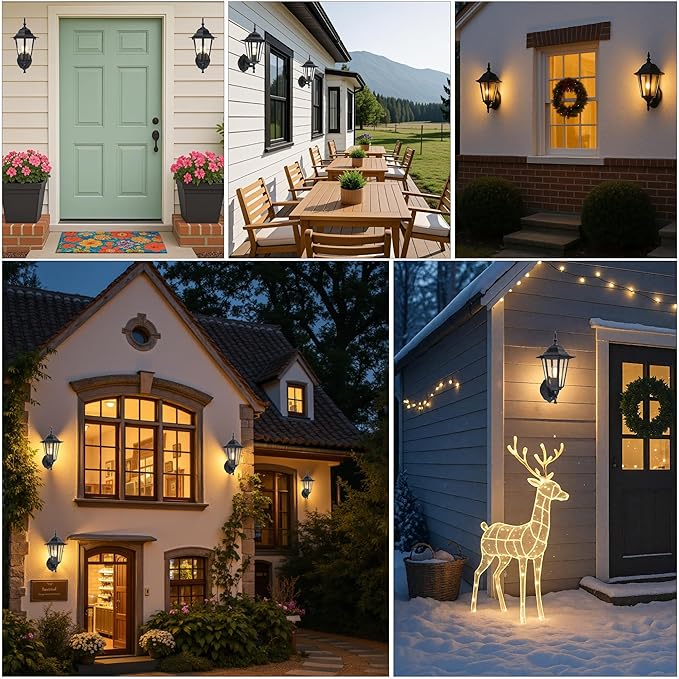 GRUENLICH Dusk to Dawn Outdoor Wall Sconce, Exterior Front Porch Lighting with Clear Glass, Black Aluminum Outside Coach Light for Patio Doorway Garage, 1 Pack