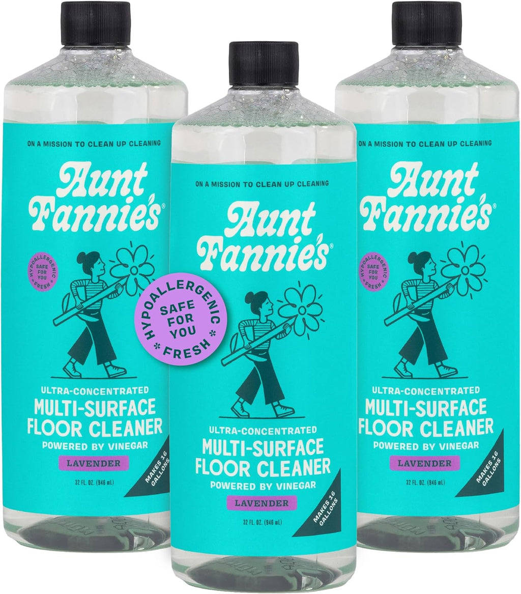 Aunt Fannie's Ultra Concentrated Floor Cleaner Vinegar Wash, Multi-Surface Solution For Mopping, Makes 16 Gallons, Lavender Scent, 32 oz. (Pack of 3)