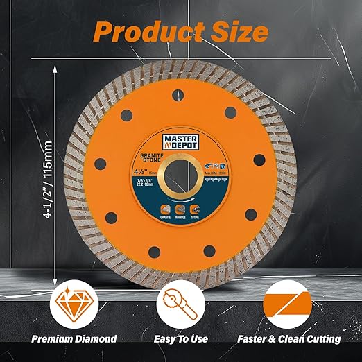 4.5 Inch Diamond Blade for Granite, Ceramic, Marble, Stone and Hard Bricks, Super Thin Turbo Rim Design for Angle Grinders and Handheld Saws, Dry and Wet Use, 7/8"-5/8" Arbor (2 PCS)