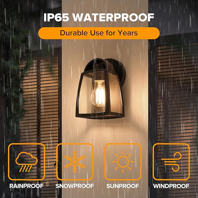 LUTEC Outdoor Wall Light Fixtures, Exterior Waterproof Wall Lantern with Clear Glass Shade, Aluminum Modern Matte Black Porch Sconce Outdoor Lighting for Garage Entryway Yard