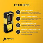 AdirPro Universal Rotary Laser Detector (LD-8) - Digital Rotary Laser Receiver with Dual Display and Built-In Bubble Level, Compatible with Most Red Rotary Lasers - Rod Clamp Included