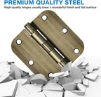 TDCHINGES 3 Pack Antique Brass Door Hinges 3.5 Inch Black Interior 3 1/2" Rounded 5/8" Radius Easy Install Standard Residential Bedroom Indoor for Doors 3 ½" Hardware Control House Home Decor