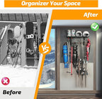 PLKOW Wall-Mounted Ski Rack, Skis Storage Rack for Garage Shed with Top Storage Shelf, Customizable Spacing, Supports Up to 560 lbs, 2-Pack