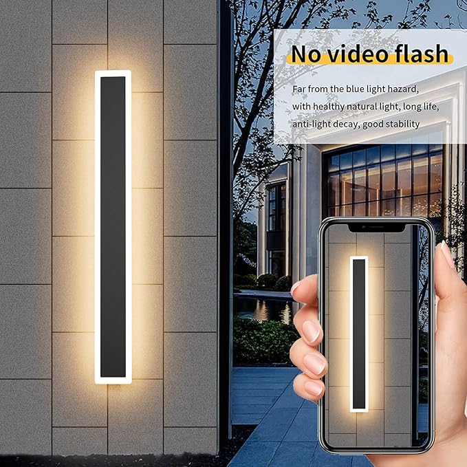 Aipsun Outdoor Wall Sconces 39.4in LED Modern Porch Patio Wall Light Fixture 1 Pack Black Exterior Wall Lights 30W Long Strip Frosted White Acrylic 3000K for House Living Room Corridor