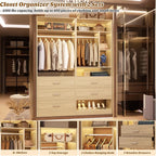 4FT Closet Systems with 5 Wood Drawers, 48 Inch Closet Organizer System with 2 Hanging Rods & 7 Shelves, 48" Walk-in Closet, White Oak (48"L x 15" W x 80" H)