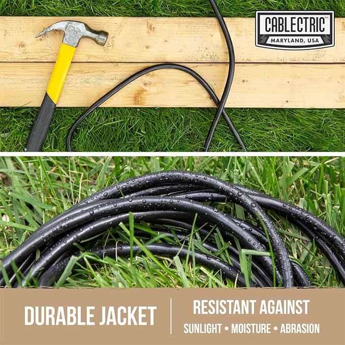 10 Ft Black Oil Resistant Extension Cord for Farms & Ranches - 12/3 SJTOW Heavy Duty 12 Gauge Outdoor Cable with 3 Prong Grounded Plug, 15 AMP
