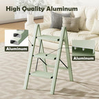 Taranta 3 Step Ladder,Aluminum Lightweight Folding 3 Step Stool with Anti-Slip Wide Pedal,330lbs Capacity Step Ladder for Household,Kitchen,Office - Fairyland Green