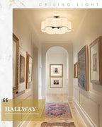 Black Semi Flush Mount Ceiling Lights, 6-Light 18Inch Ceiling Light Fixtures with Fabric Drum Shade in Flower Shape for Nursery Bedroom Kitchen, AD-22007-6SF-BK