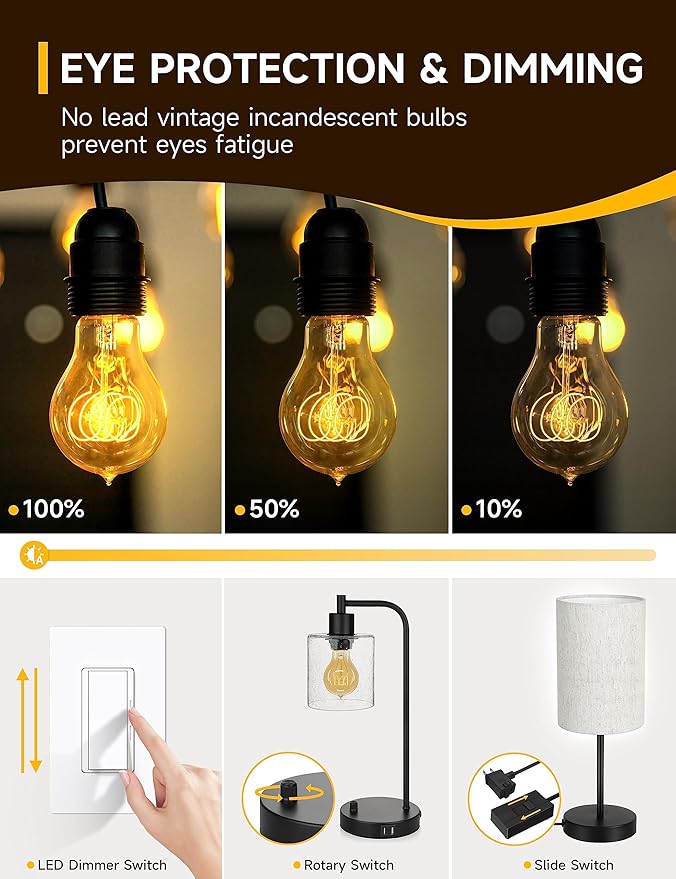 UNILAMP Edison Bulbs 40 Watt, Vintage Light Bulbs, A19 Antique Incandescent Light Bulbs, E26 Dimmable Decorative Light Bulb, Warm White 2700K, 110-130V, 4 Pack