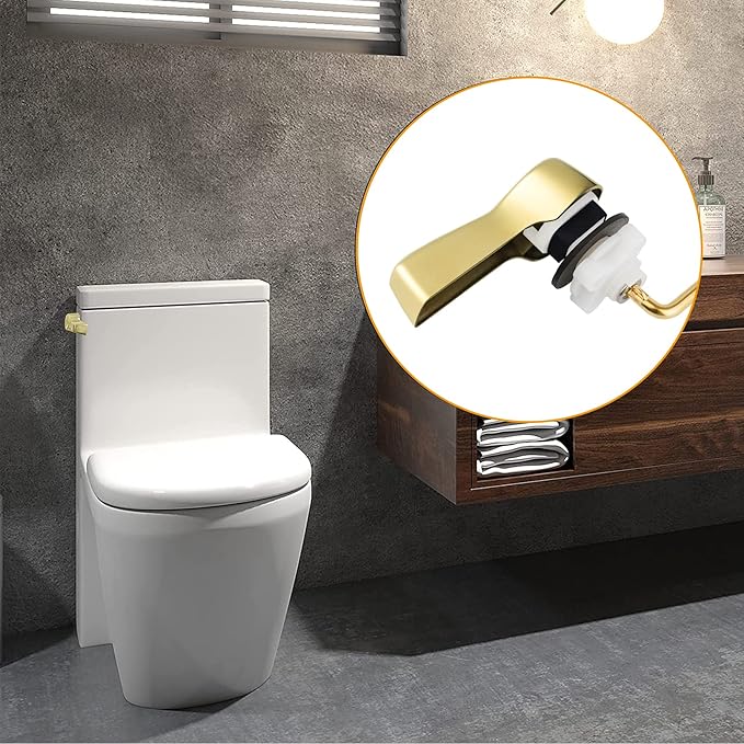 Hibbent Universal Metal Side Mount Toilet Handle Replacement Kit, Brass Toilet Flush Tank Lever with Stainless Steel Flapper Chains for Most Toilets, Shiny Gold