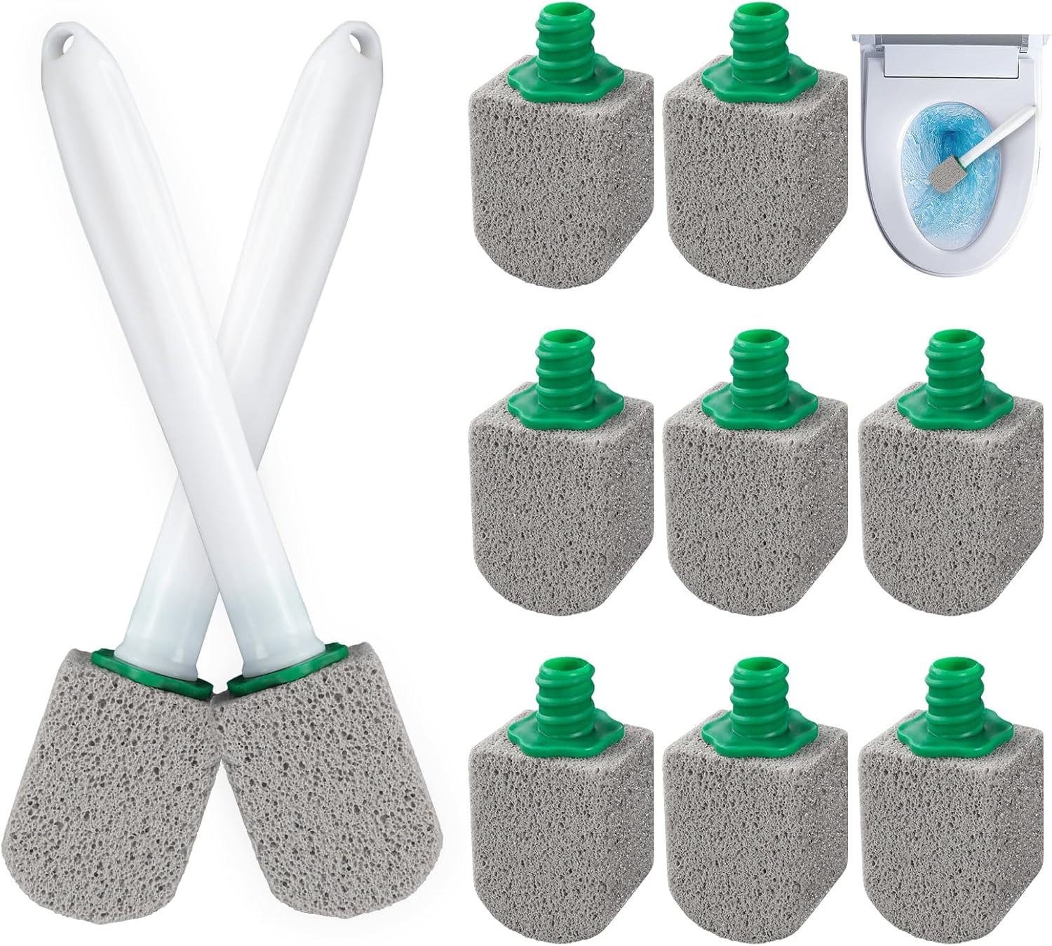 AUAUY 10 Pack Pumice Stone with Handle, Toilet Bowl Pumice Stone for Cleaning, Hard Water Toilet Ring Remover, 2 Cleaning Handle + 10 Pumice Stones for Cleaning Toilets, Bathtubs, Grills, Kitchen Sink