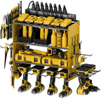 Power Tool Organizer with Charging Station, 4 Layers Garage Storage Rack with 6 Drill Holders, Father's Days Gift For Dad, Wall Mount Garage Organizer Built in 8 Outlets Power Strip, Yellow